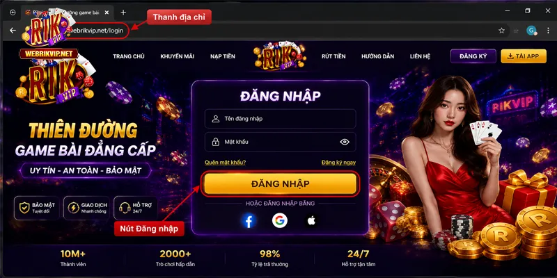Đăng Nhập RIKVIP - Link Login Và Cách Xử Lý Lỗi Mới 2026 Các bước đăng nhập RIKVIP trên website