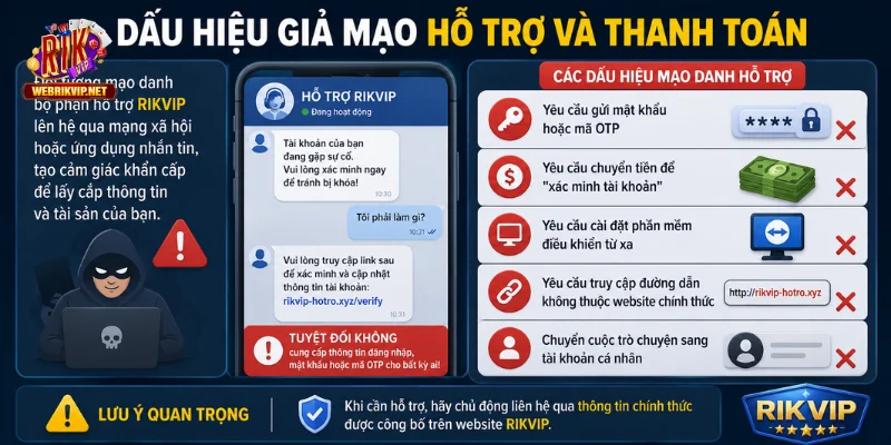 Nhận Biết Link Rikvip Giả Mạo Và Phòng Tránh Lừa Đảo 2026 Các dấu hiệu mạo danh hỗ trợ của cổng game
