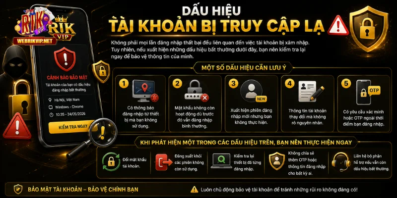 Đăng Nhập RIKVIP - Link Login Và Cách Xử Lý Lỗi Mới 2026 Các dấu hiệu tài khoản của bạn đang bị xâm nhập