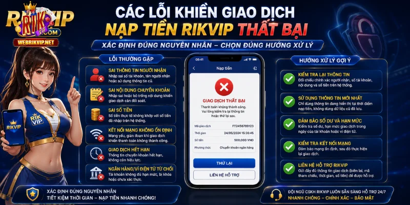 Nạp Tiền RIKVIP - Phương Thức, Quy Trình Và Lỗi Thường Gặp Các lỗi thường gặp khi nạp tiền RIKVIP và cách xử lý