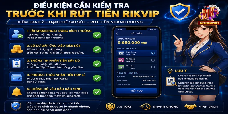 Rút Tiền Rikvip – Các Bước, Điều Kiện Và Lỗi Cần Tránh 2026 Các thông tin cần kiểm tra trước khi rút tiền tại RIKVIP
