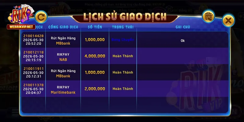 Người chơi cần lưu lại lịch sử giao dịch nạp và rút tiền để đối chiếu thông tin