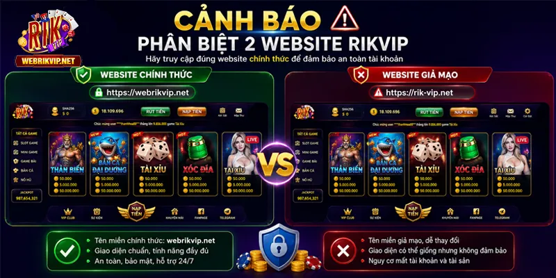 Nhận biết website RIKVIP giả mạo thông qua nhiều yếu tố
