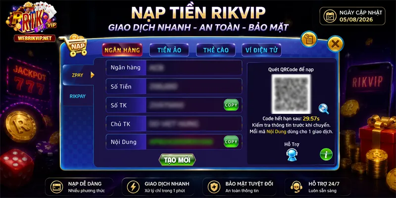 Nạp Tiền RIKVIP - Phương Thức, Quy Trình Và Lỗi Thường Gặp Thông tin cần đối chiếu khi nạp tiền RIKVIP