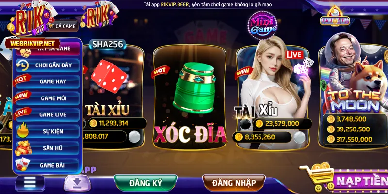 Tổng hợp kho trò chơi RIKVIP được xếp thành từng nhóm chuyên mục